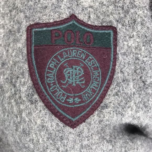 Ralph Lauren Wool Jacket Size M Gray Varsity Crest Patch Badge Zip Hooded Pocket - Picture 3 of 12